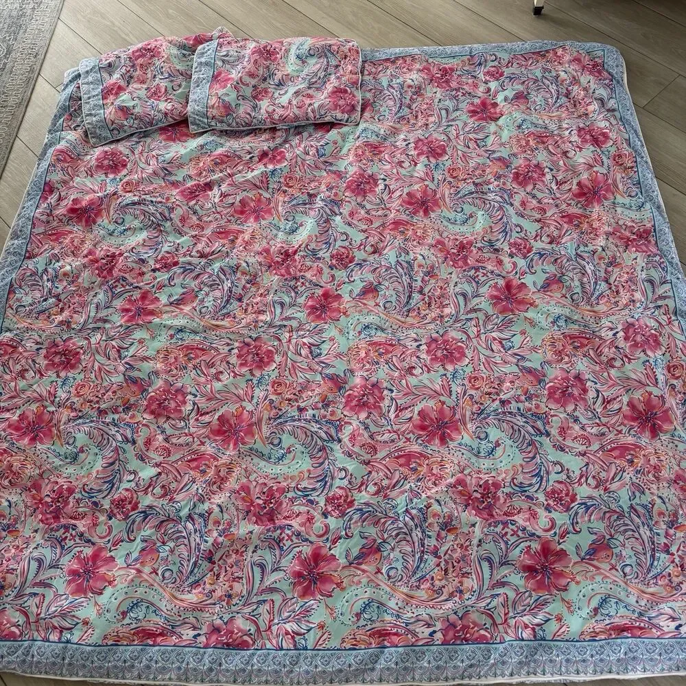 Lilly Pulitzer Pottery Barn Isla De CoCo Queen Shams Comforter Floral Reversible